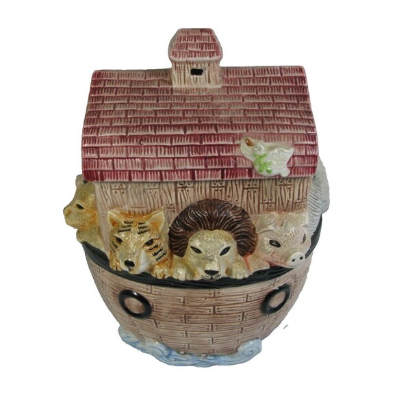 Noah's Ark Ceramic Cookie Jar Wang's International Inc Multi Color Dove Animals - Picture 2 of 7